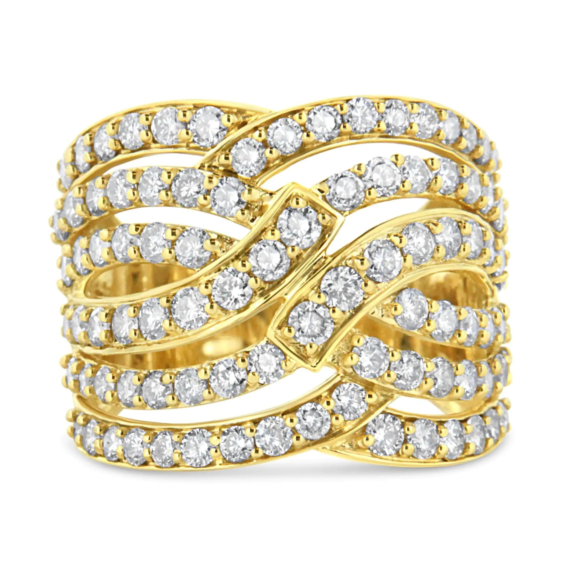 10K Yellow Gold 3.00 Cttw Diamond Multi Row Bypass Wave Cocktail Band Ring (J-K Color, I1-I2 Clarity) WEM Support (www.WEM.support)