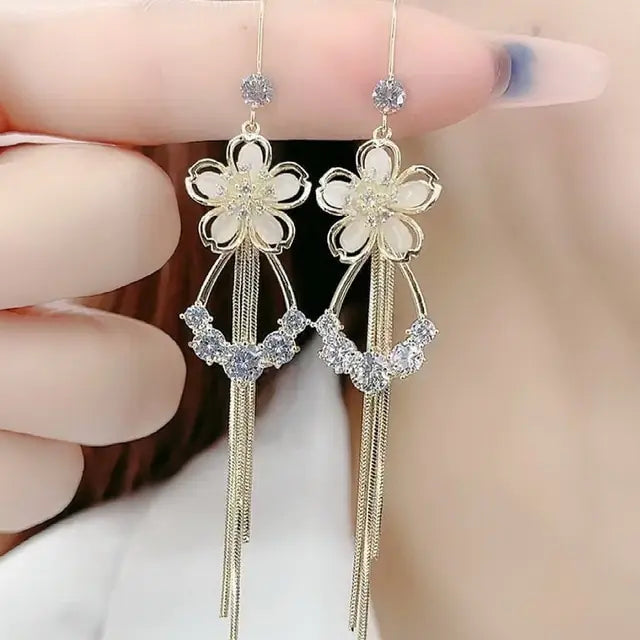 Opal Flower Tassel Earrings Set WEM Support (www.WEM.support)