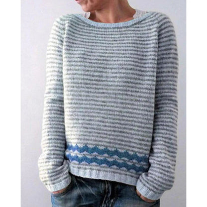 Women's Multicolor Round Neck Loose Knit Sweater WEM Support (www.WEM.support)