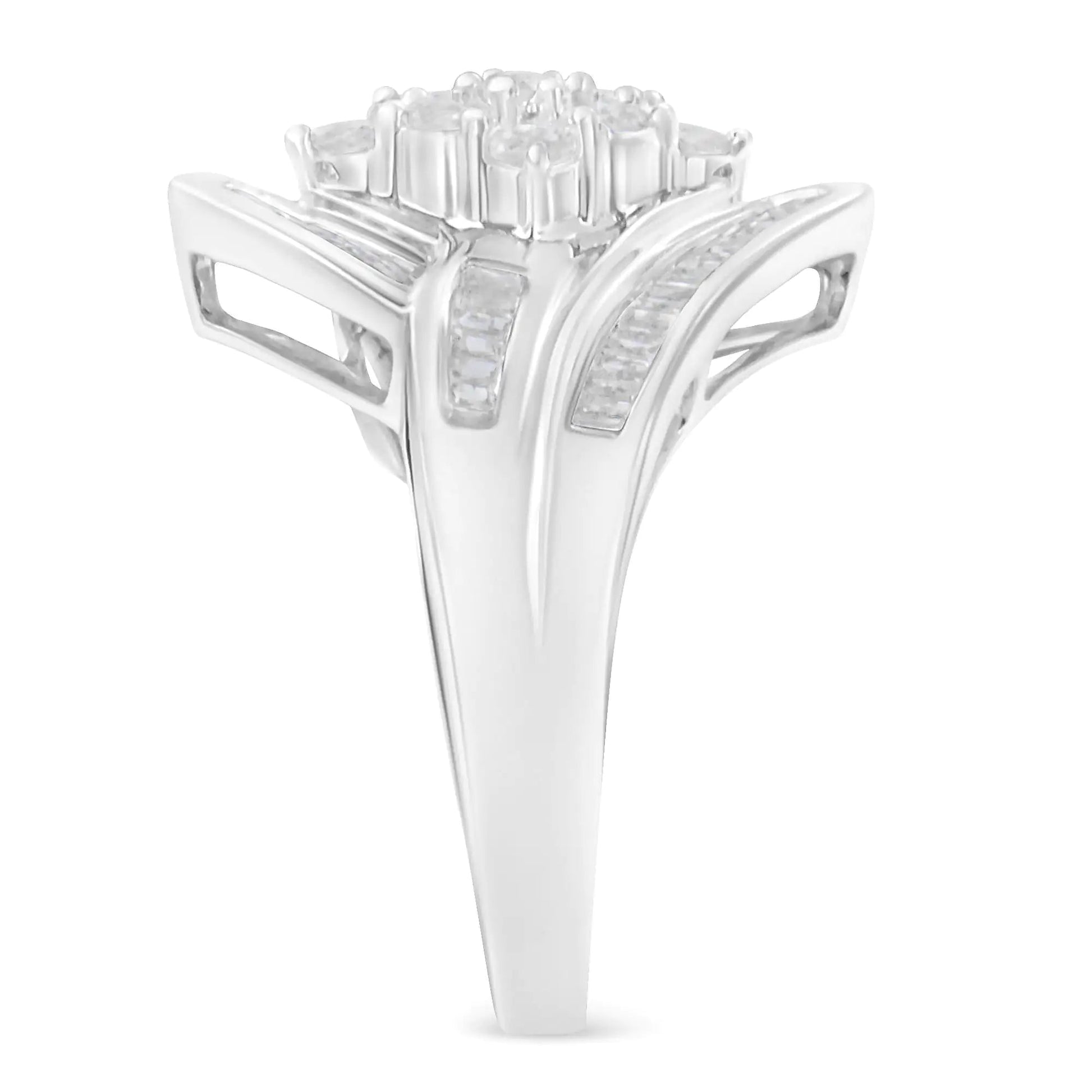 10K White Gold Diamond Bypass Cluster Ring (1 Cttw, I-J Color, I2-I3 Clarity) WEM Support (www.WEM.support)