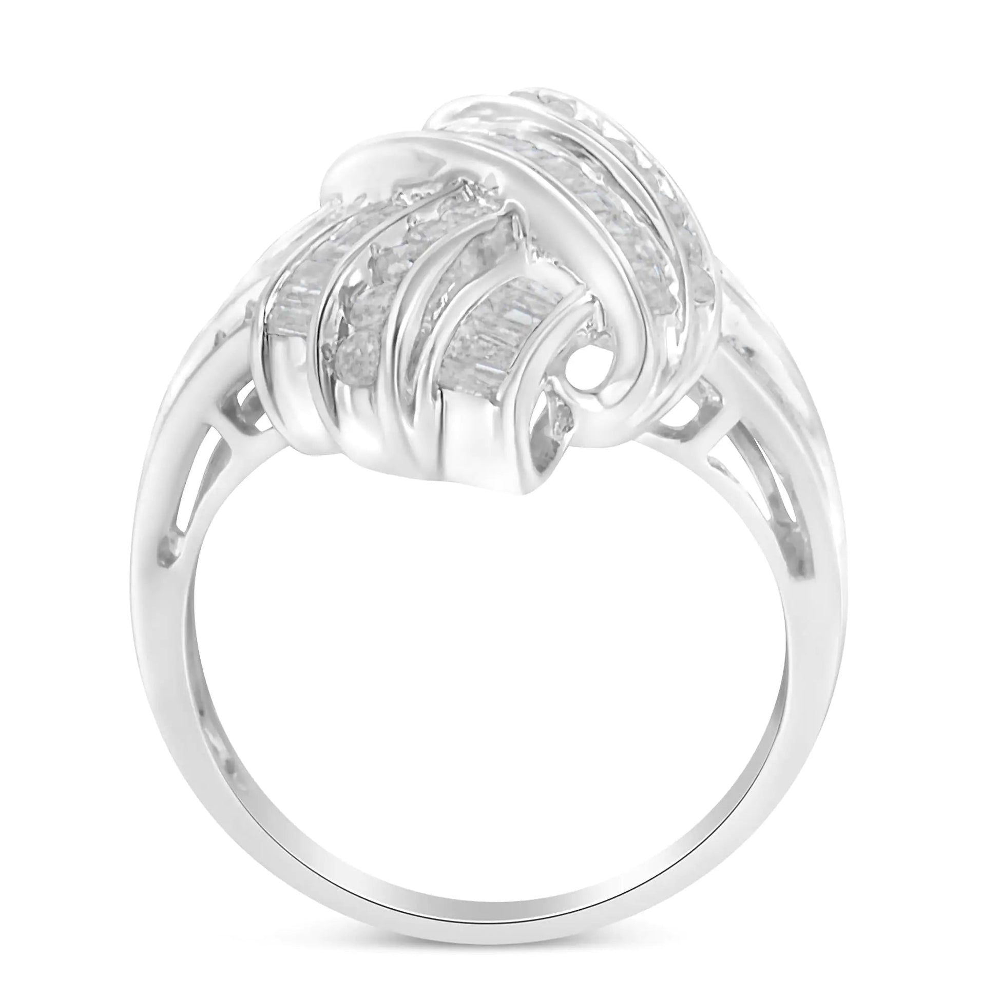 .925 Sterling Silver Diamond Bypass Cocktail Ring (1 Cttw, I-J Color, I2-I3 Clarity) WEM Support (www.WEM.support)