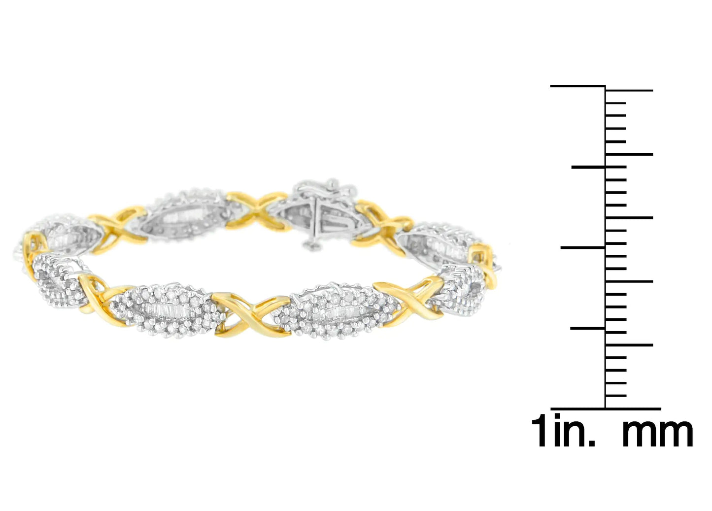 10K Two-Toned Round and Baguette-cut Diamond Bracelet (3 cttw, H-I Color, I2-I3 Clarity) WEM Support (www.WEM.support)