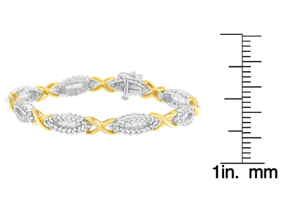 10K Two-Toned Round and Baguette-cut Diamond Bracelet (3 cttw, H-I Color, I2-I3 Clarity) WEM Support (www.WEM.support)