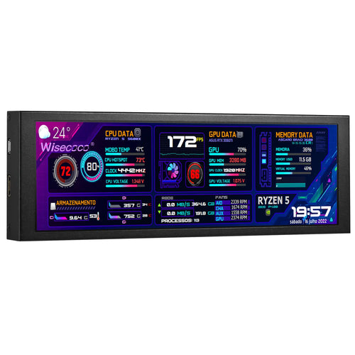 wisecoco 7.84 Inch Mini Monitor HD IPS 1280x400 Secondary Screen Stretched Bar LCD Display with Casing for Laptop Computer Speed Temperature Windows Aida64 CPU GPU Monitoring