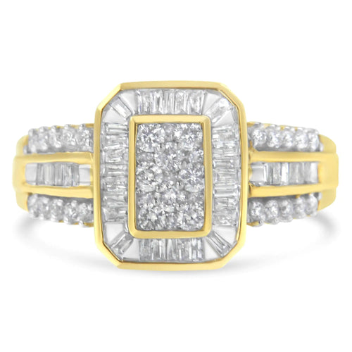 10K Yellow Gold Round and Baguette-Cut Diamond Cocktail Ring (1.0 Cttw, H-I Color, SI2-I1 Clarity) WEM Support (www.WEM.support)