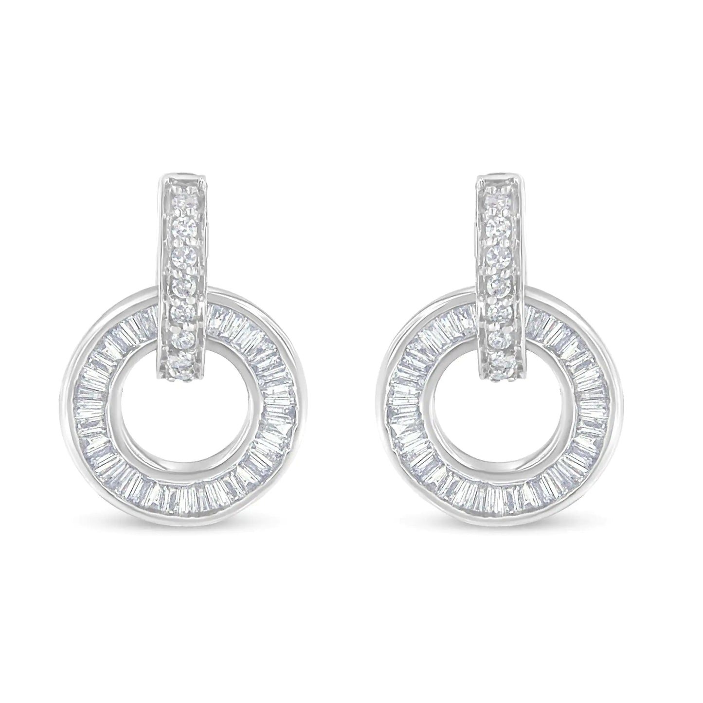 14k White Gold Round and Baguette Cut Diamond Earrings (1 cttw, G-H Color, SI1-SI2 Clarity) WEM Support (www.WEM.support)