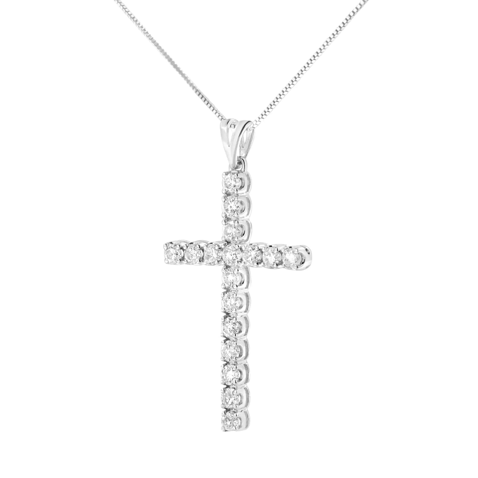 .925 Sterling Silver 2 cttw Classic Prong Set Round-Cut Diamond Cross 18" Pendant Necklace (I-J Color, I2-I3 Clarity) WEM Support (www.WEM.support)