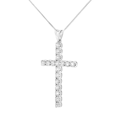 .925 Sterling Silver 2 cttw Classic Prong Set Round-Cut Diamond Cross 18" Pendant Necklace (I-J Color, I2-I3 Clarity) WEM Support (www.WEM.support)