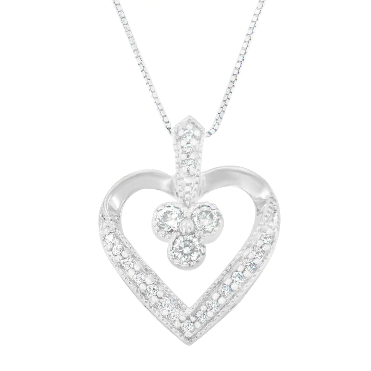 14K White Gold Princess Cut Diamond Forever Love Heart Pendant Necklace (0.30 cttw, H-I Color, SI2-I1 Clarity) WEM Support (www.WEM.support)