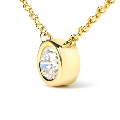 10K Yellow Gold 3/10 Carat Round Brilliant-Cut Diamond Modern Bezel-Set Solitaire 16"-18" Pendant Necklace (H-I Color, SI2-I1 Clarity) WEM Support (www.WEM.support)