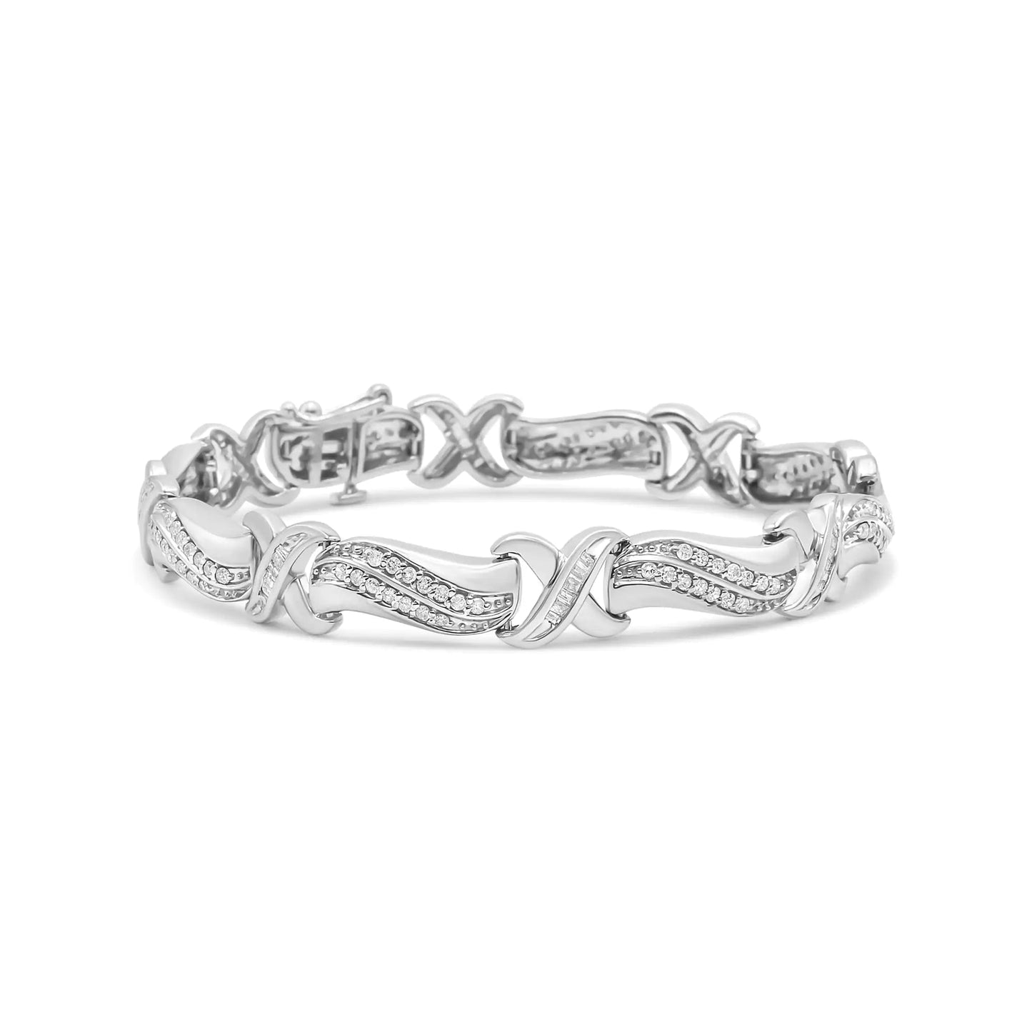 .925 Sterling Silver 1 3/4 Cttw Diamond Wave and X Link Tennis Bracelet (I-J Color, I3 Clarity) - 7" WEM Support (www.WEM.support)