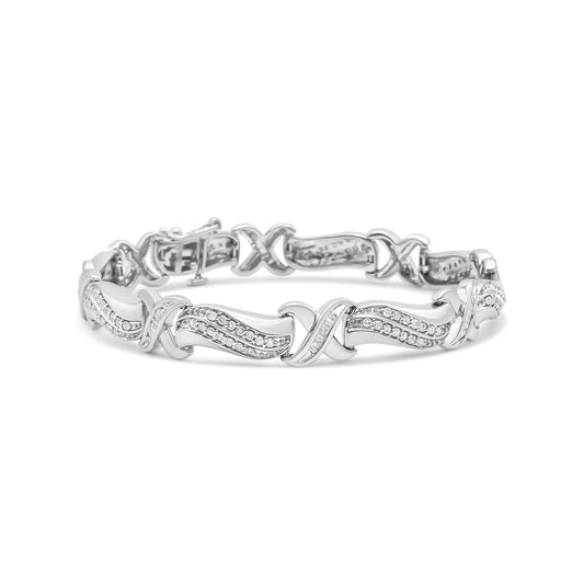 .925 Sterling Silver 1 3/4 Cttw Diamond Wave and X Link Tennis Bracelet (I-J Color, I3 Clarity) - 7" WEM Support (www.WEM.support)