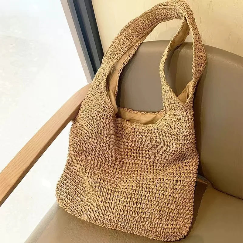 Women's Simple Holiday Straw Shoulder Bag WEM Support (www.WEM.support)