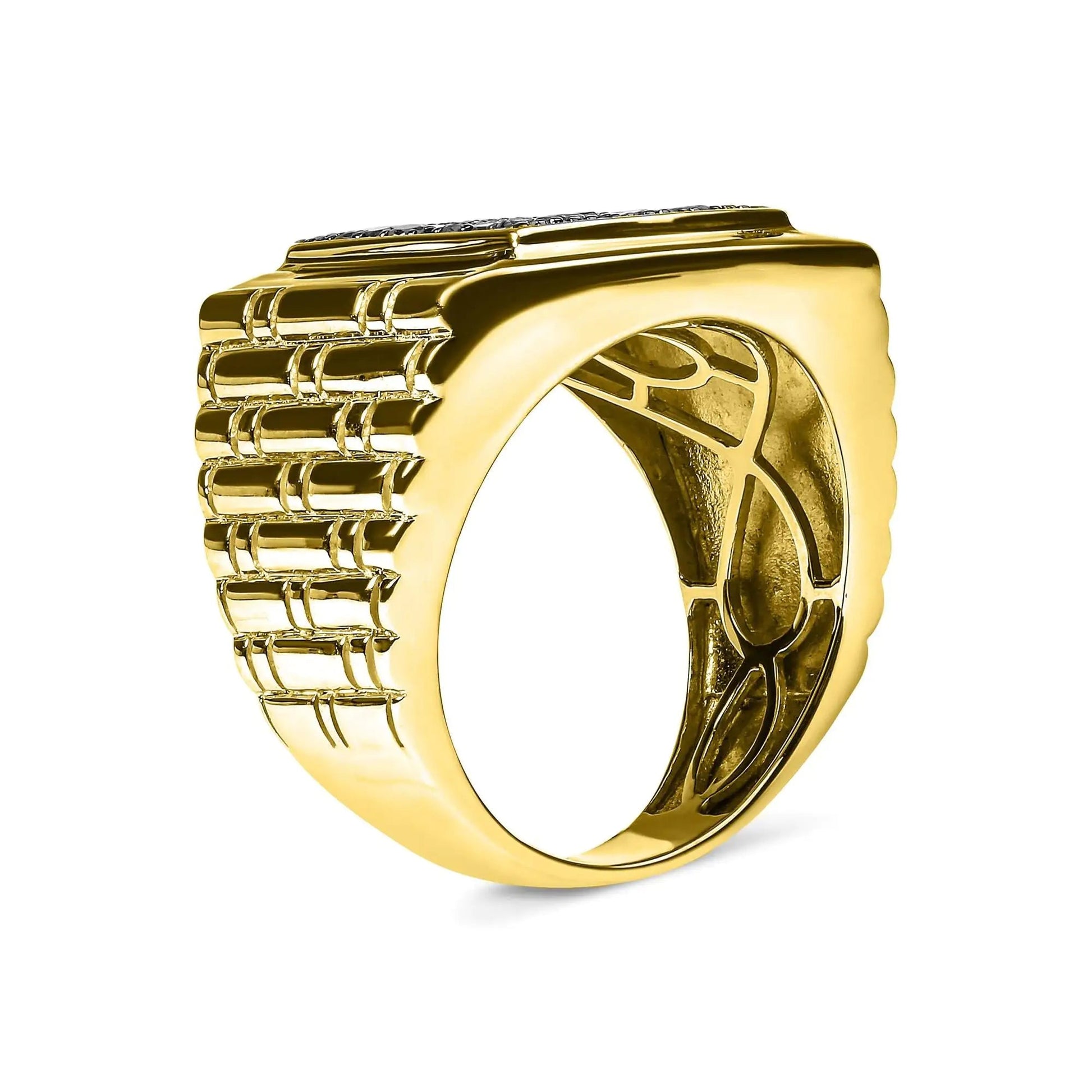 10K Yellow Gold 1 1/4 Cttw Black Diamond Cluster Gent's Band Ring (Treated Black Color, I2-I3 Clarity) WEM Support (www.WEM.support)