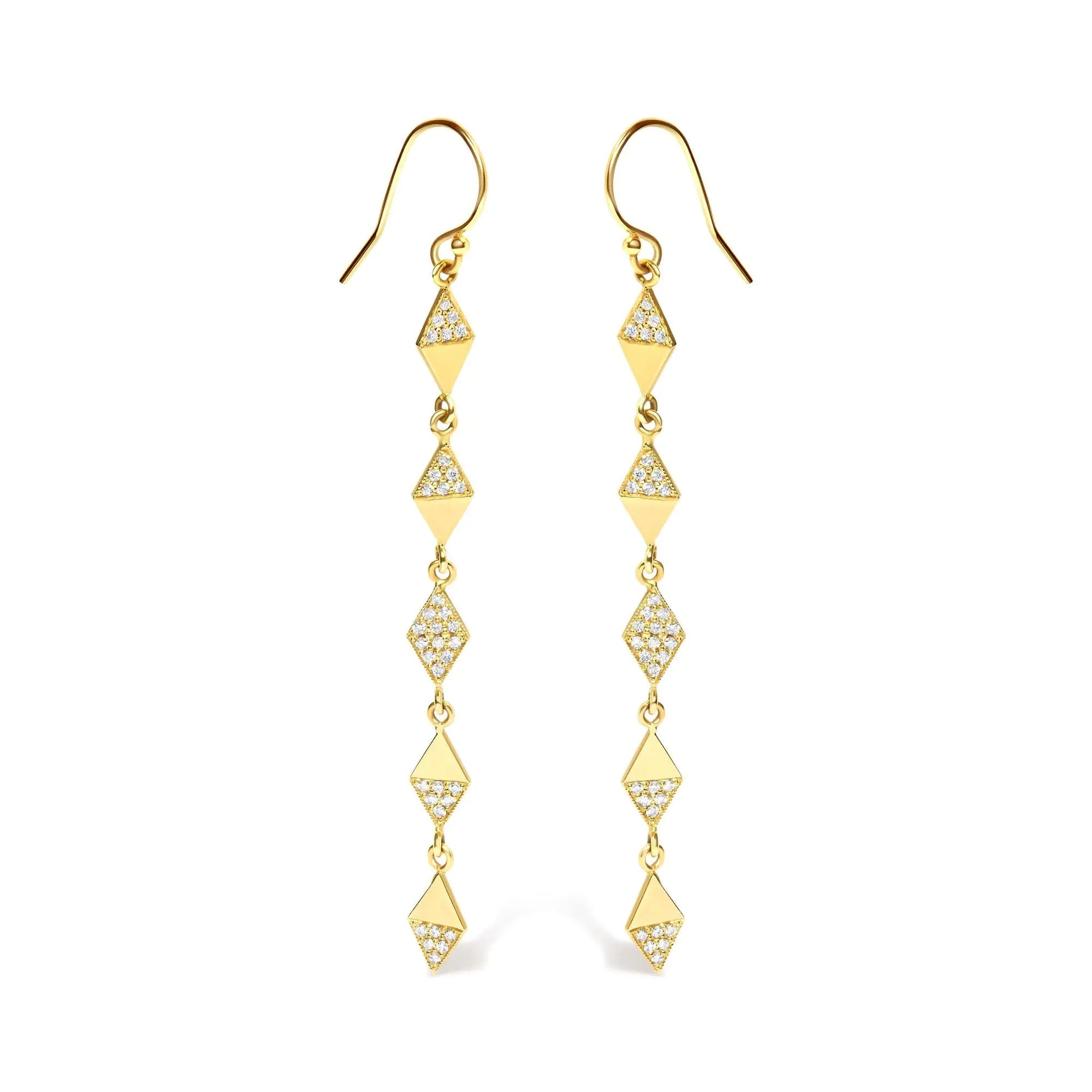 14K Yellow Gold 1/3 Cttw Diamond Studded Kite Drop and Dangle Earrings (H-I Color, SI2-I1 Clarity) WEM Support (www.WEM.support)