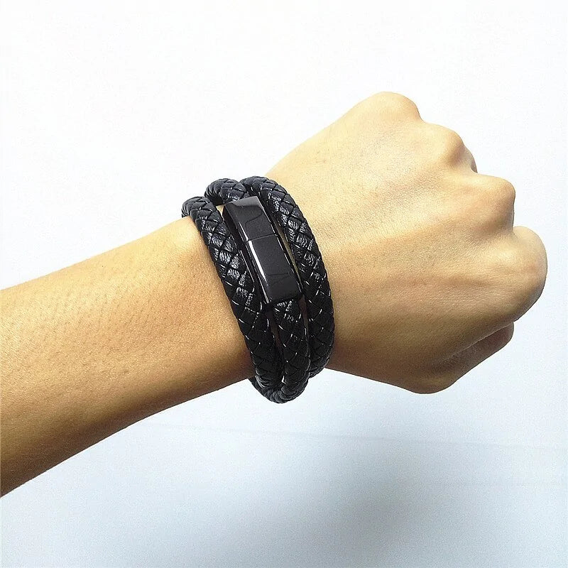 Leather Mini Micro USB Bracelet Charger WEM Support (www.WEM.support)