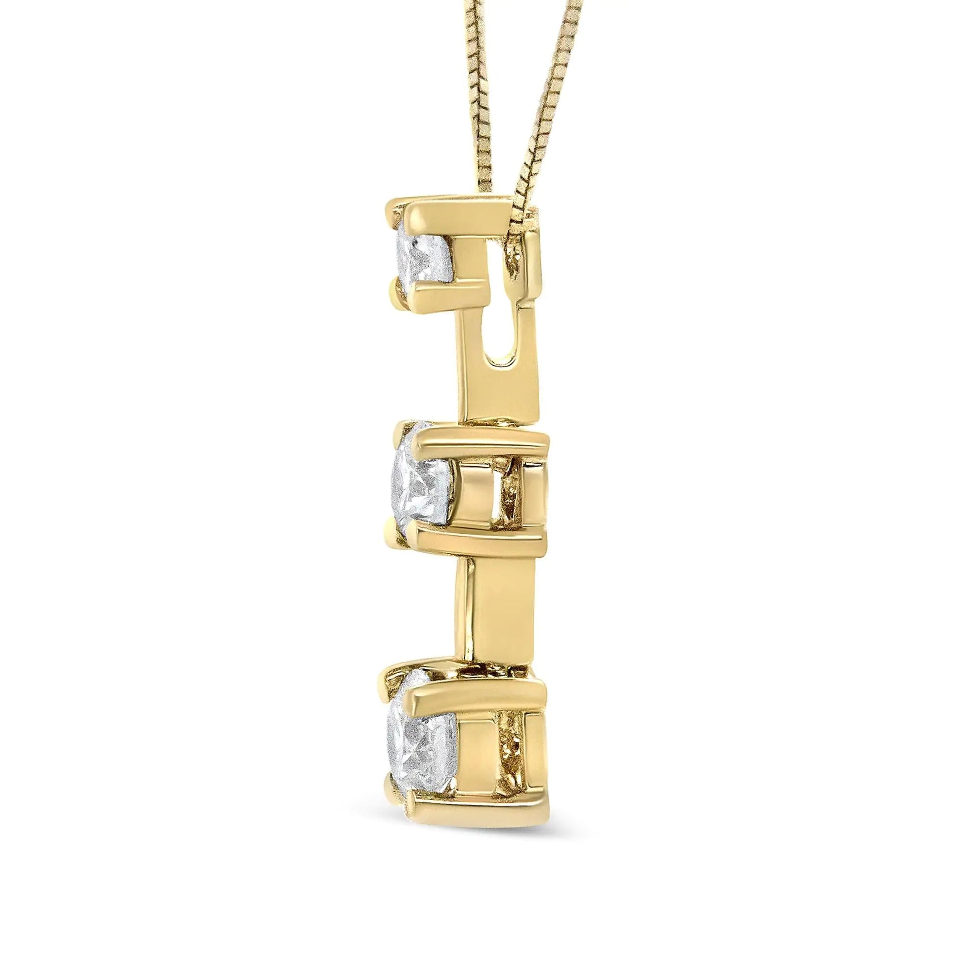 14K Gold Round Diamond Three-Stone Drop Pendant 18" Necklace - (H-I Color, SI1-SI2 Clarity) WEM Support (www.WEM.support)