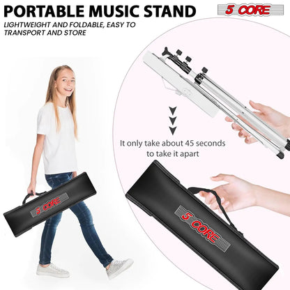 Suporte de Música 5Core para Partituras de Música Portátil com Tripé Ajustável e Dobrável, Suporte para Notas Mais Alto Branco WEM Support (www.WEM.support)