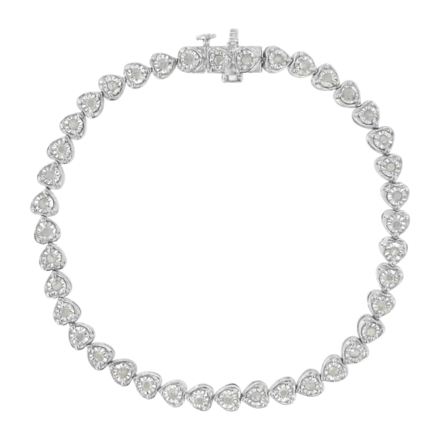 .925 Sterling Silver 1.0 Cttw Miracle Set Diamond Heart-Link 7" Tennis Bracelet (I-J Color, I2-I3 Clarity) WEM Support (www.WEM.support)