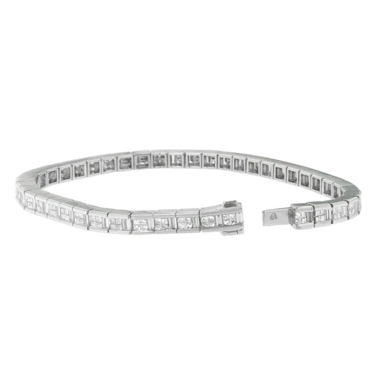 14K White Gold Princess and Baguette Cut Diamond Eternity Bracelet (4 3/8 cttw, G-H Color, VS1-VS2 Clarity) WEM Support (www.WEM.support)