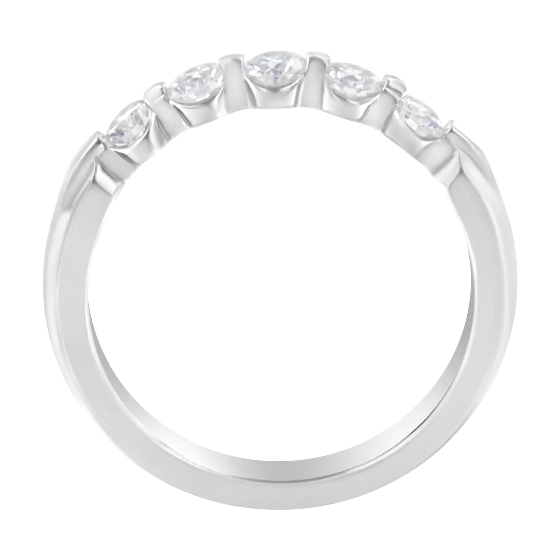 14K White Gold 1/2 cttw Diamond 5-Stone Band Ring (H-I Clarity, SI2-I1 Color) WEM Support (www.WEM.support)