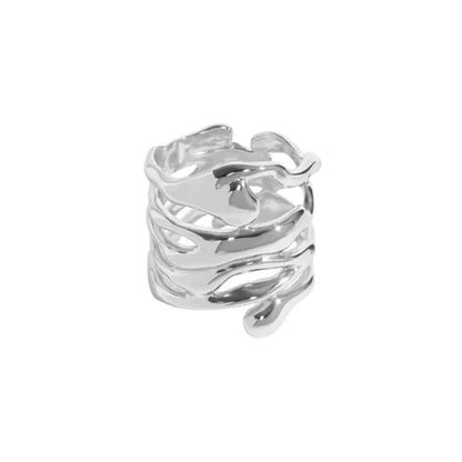 Silver Color Irregular Hollow Wide Ring WEM Support (www.WEM.support)