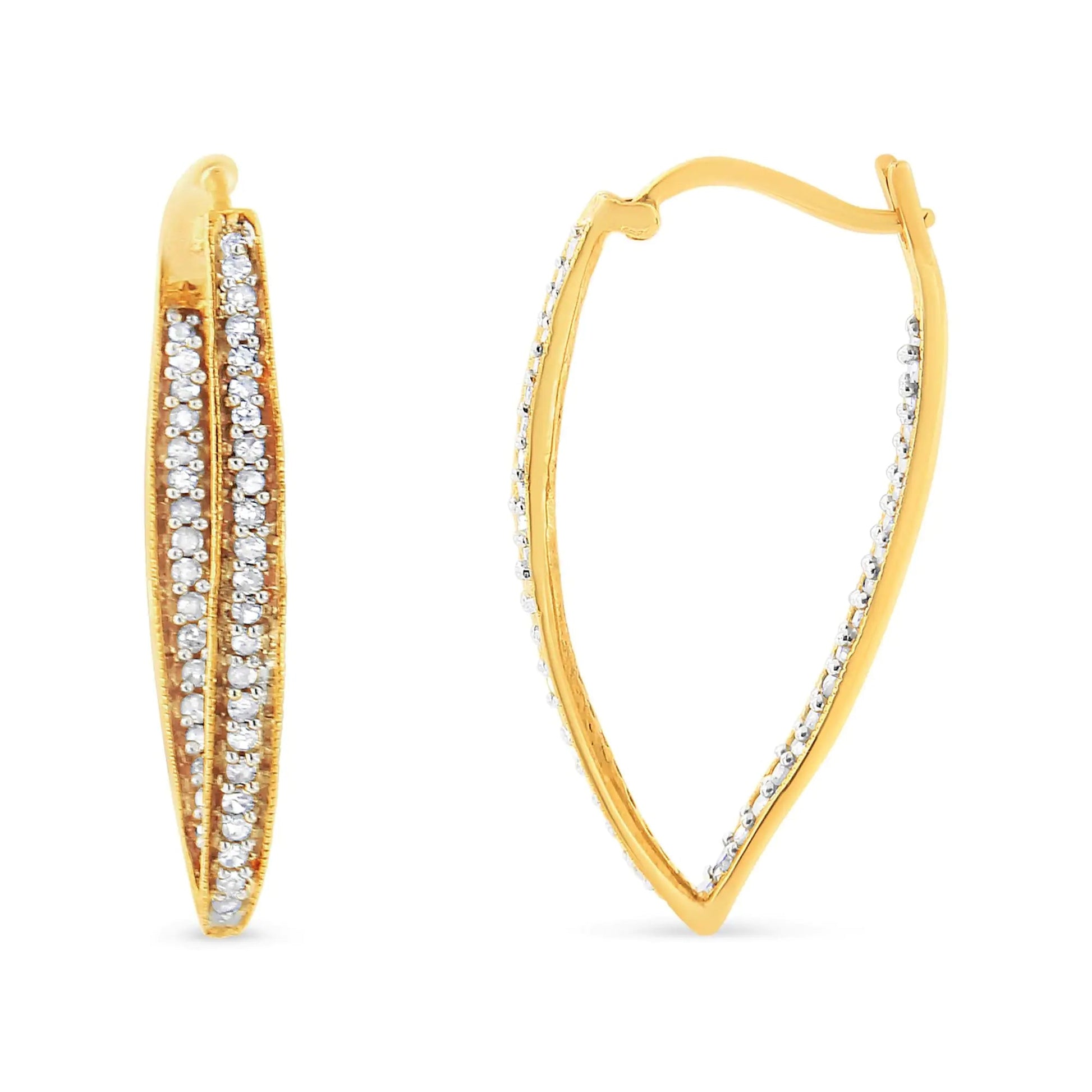 14K Yellow Gold 1/2 Cttw Diamond Inside Out Hoop Earrings for Women (I-J Color, I2-I3 Clarity) WEM Support (www.WEM.support)