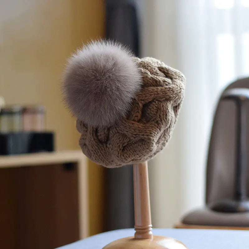 Children's Wool Hat with Fox Fur Ball for Autumn/Winter HejK.com Marketplace LLC