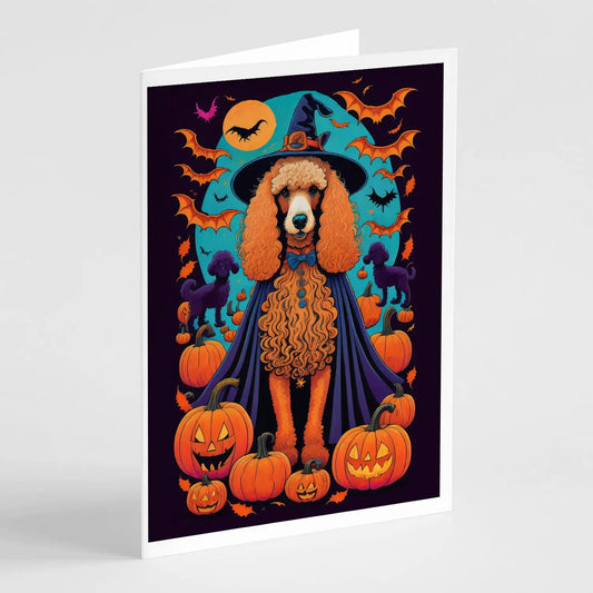 Apricot Standard Poodle Witchy Halloween Greeting Cards Pack of 8 WEM Support (www.WEM.support)
