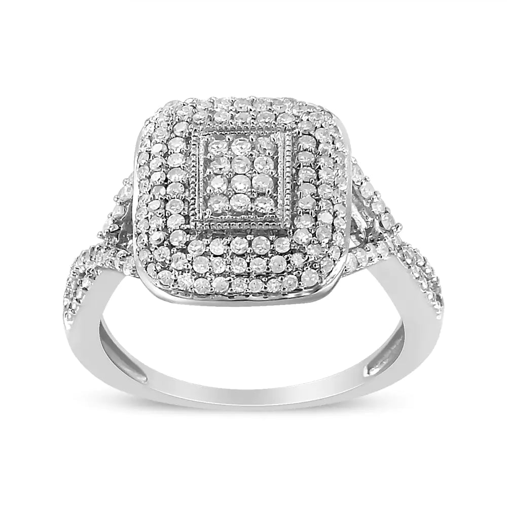 .925 Sterling Silver 1/2 Cttw Round-Cut Diamond Cluster Cushion Ring (I-J , I1-I2) WEM Support (www.WEM.support)