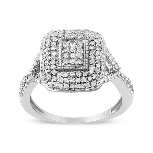 .925 Sterling Silver 1/2 Cttw Round-Cut Diamond Cluster Cushion Ring (I-J , I1-I2) WEM Support (www.WEM.support)
