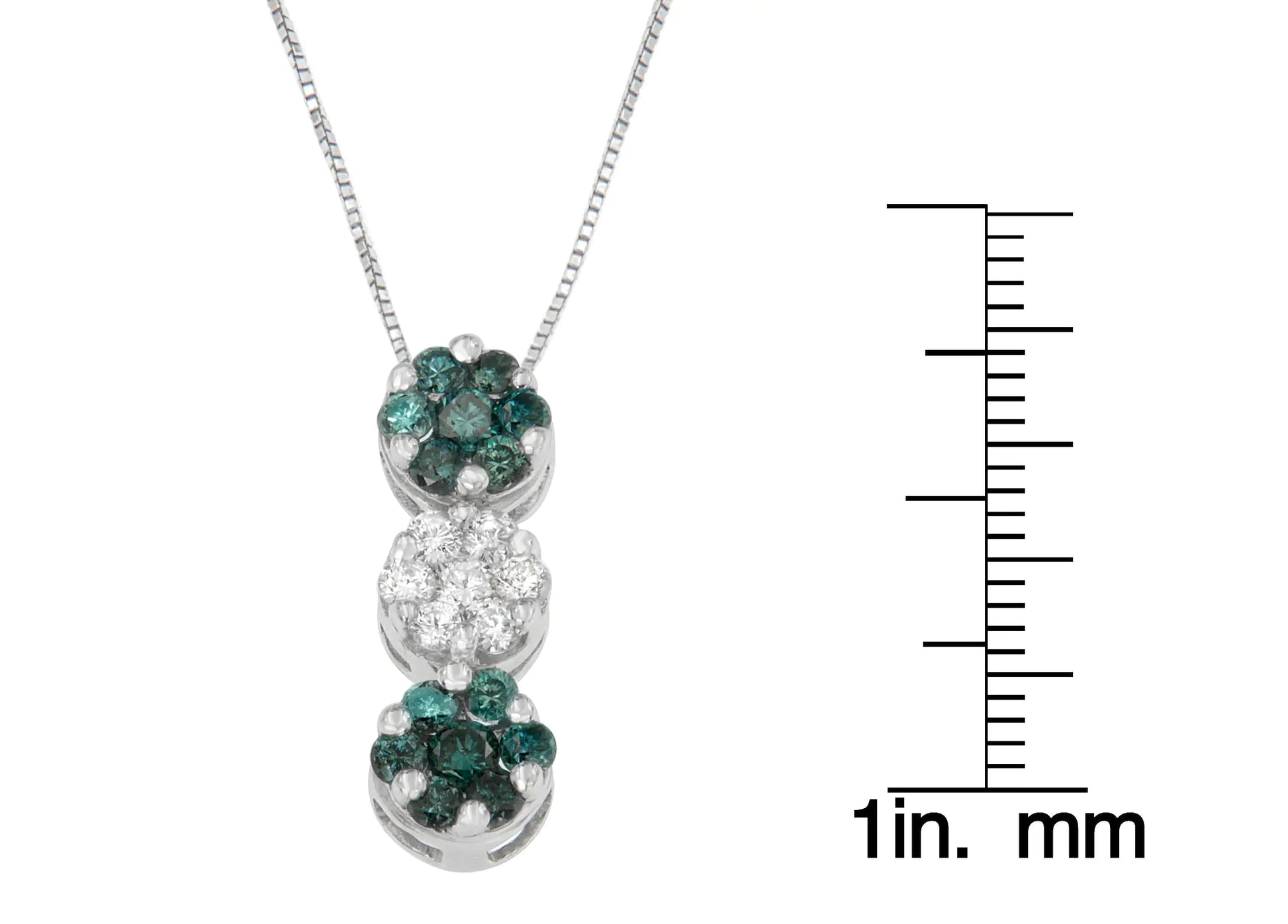 14K White Gold 1 cttw Round Cut White and Treated Blue Diamond Floral Cluster Pendant Necklace (H-I, SI1-SI2) WEM Support (www.WEM.support)