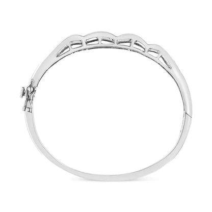 14K White Gold 3 1/3 Cttw Invisible Set Princess-Cut Diamond Wave Bangle Bracelet (H-I Color, SI1-SI2 Clarity) - Size 7" WEM Support (www.WEM.support)