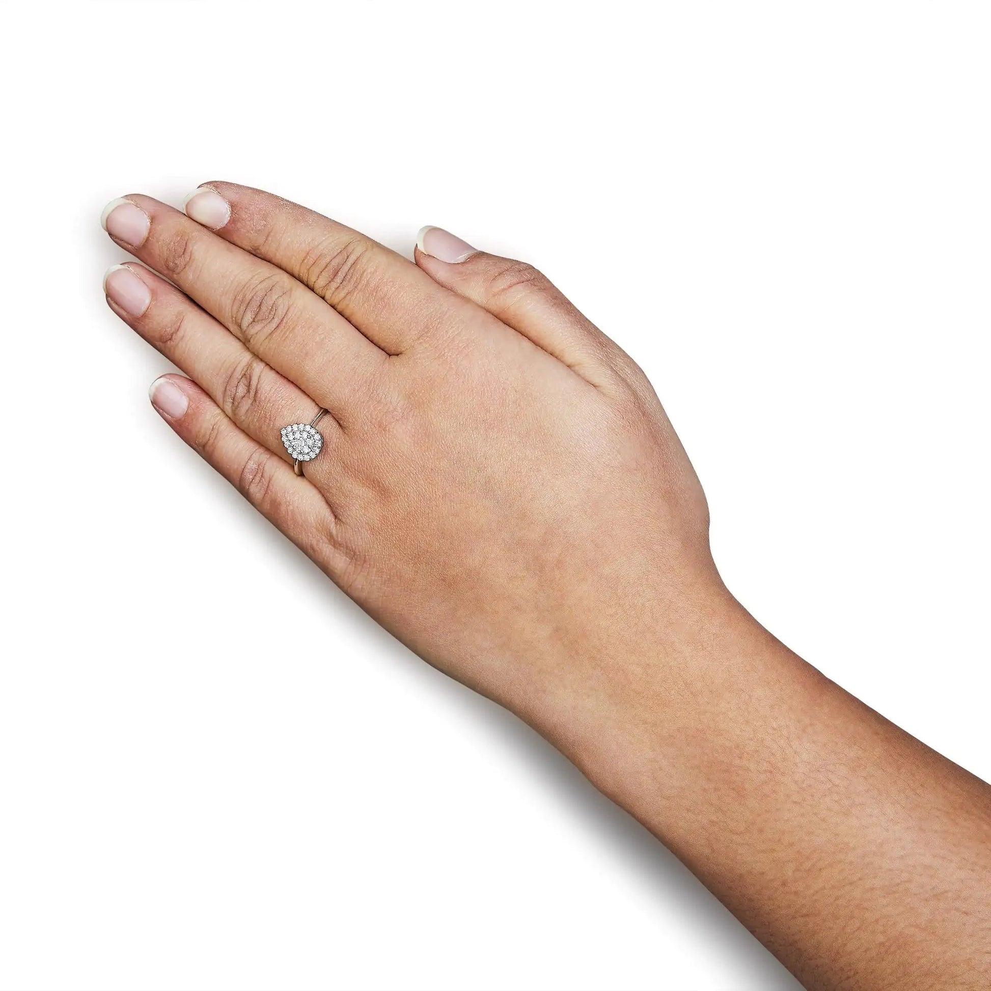 .925 Sterling Silver 3/8 Cttw Lab Grown Diamond Cluster and Halo Pear Promise Ring (G-H Color, VS2-SI1 Clarity) - Size 7 WEM Support (www.WEM.support)