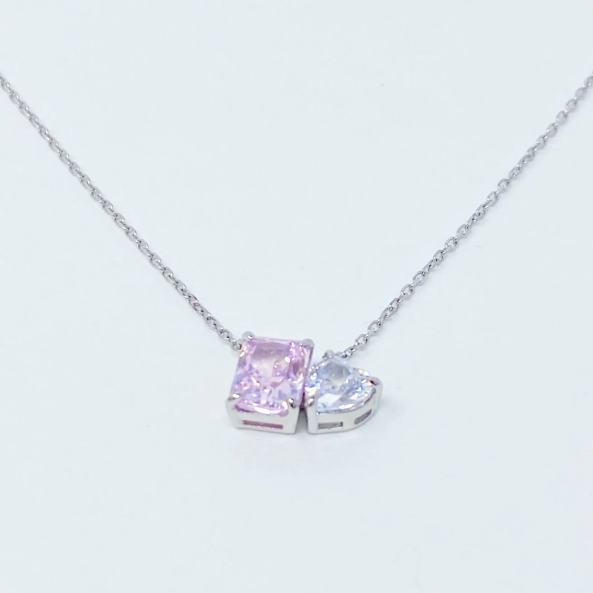 Double Stone Pendant Sterling Silver Necklace WEM Support (www.WEM.support)