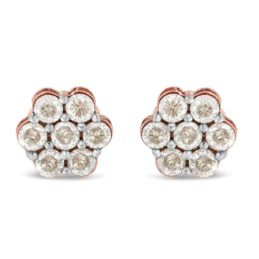 10K Rose Gold Diamond Floral Stud Earrings (1 cttw, J-K Color, I1-I2 Clarity) WEM Support (www.WEM.support)