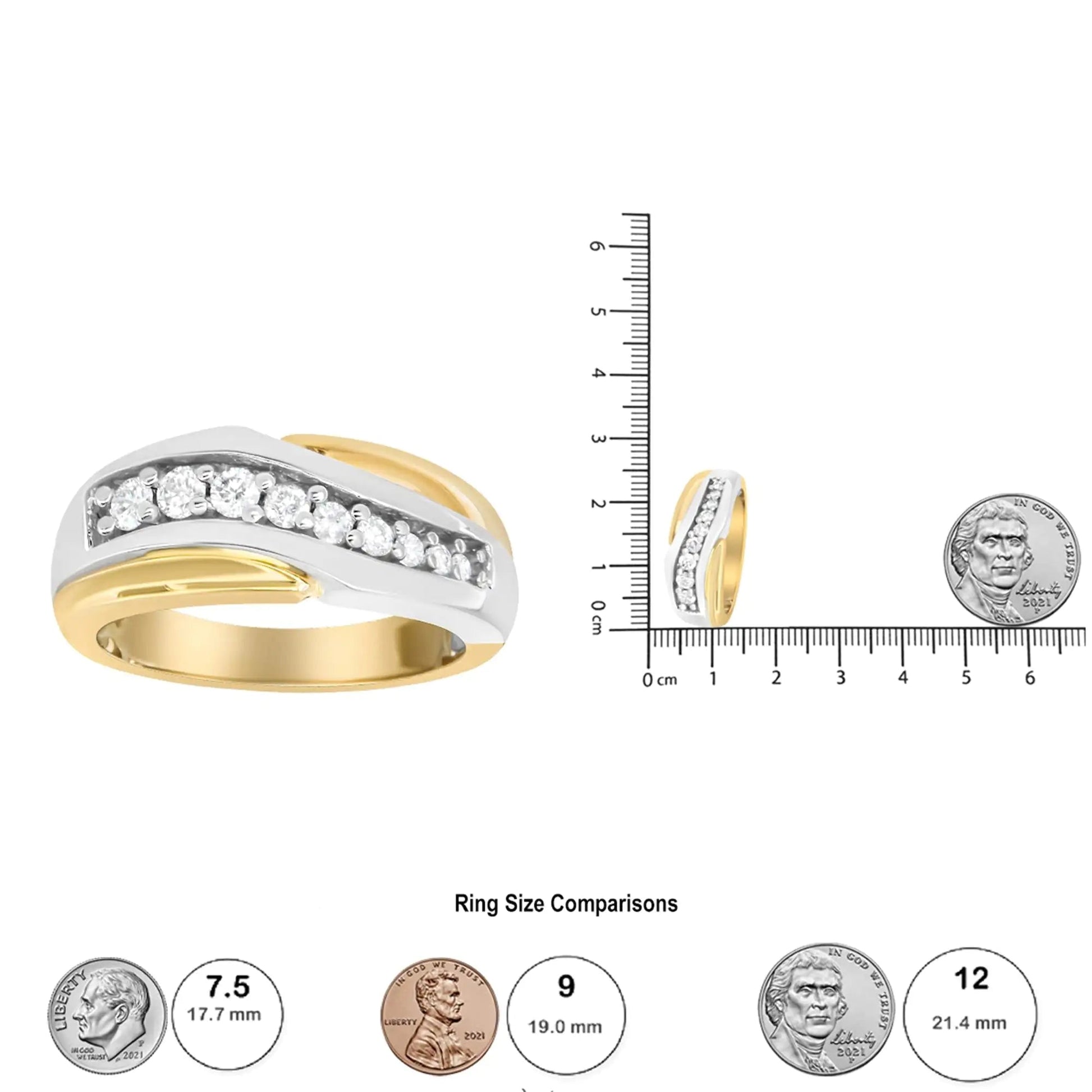 14K Yellow and White Gold 1/2 Cttw Round-Cut Diamond Classic Gent's Band (H-I Color, I1 Clarity) - Size 10 WEM Support (www.WEM.support)