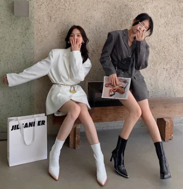 Imported Women's Leather Ankle Boots with Zipper