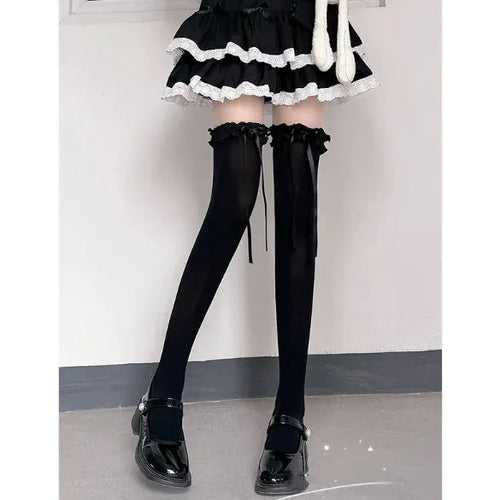 Women's White Silk Knee-High Thin Velvet Stockings WEM Support (www.WEM.support)