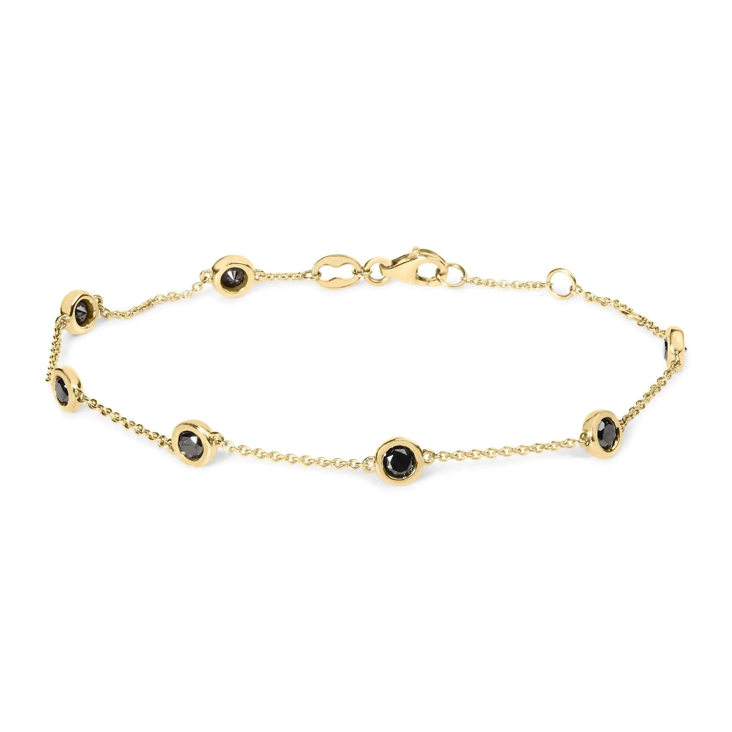 14K Rose Gold 1.00 Cttw Bezel Set Black Diamond 7 Station Link Bracelet (Black Color, I2-I3 Clarity) - 7.5" Inches WEM Support (www.WEM.support)