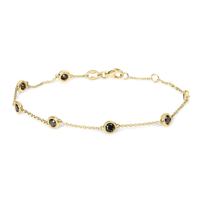 14K Rose Gold 1.00 Cttw Bezel Set Black Diamond 7 Station Link Bracelet (Black Color, I2-I3 Clarity) - 7.5" Inches WEM Support (www.WEM.support)