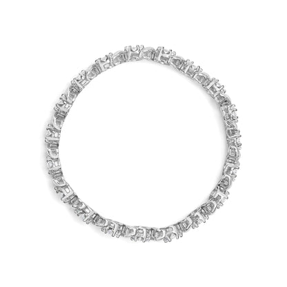 14K White Gold 7 3/8 Cttw Round Brilliant Diamond Floral Cluster and S Link Bracelet (H-I Color, SI2-I1 Clarity) - 7" Inches WEM Support (www.WEM.support)