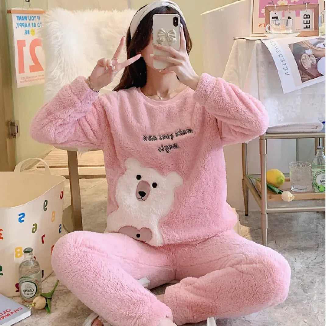 Women's Coral Fleece Flannel Home Suit WEM Support (www.WEM.support)