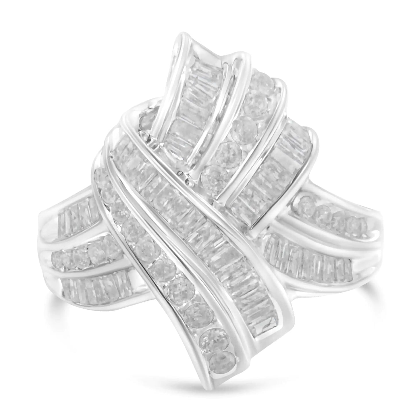 .925 Sterling Silver Diamond Bypass Cocktail Ring (1 Cttw, I-J Color, I2-I3 Clarity) WEM Support (www.WEM.support)