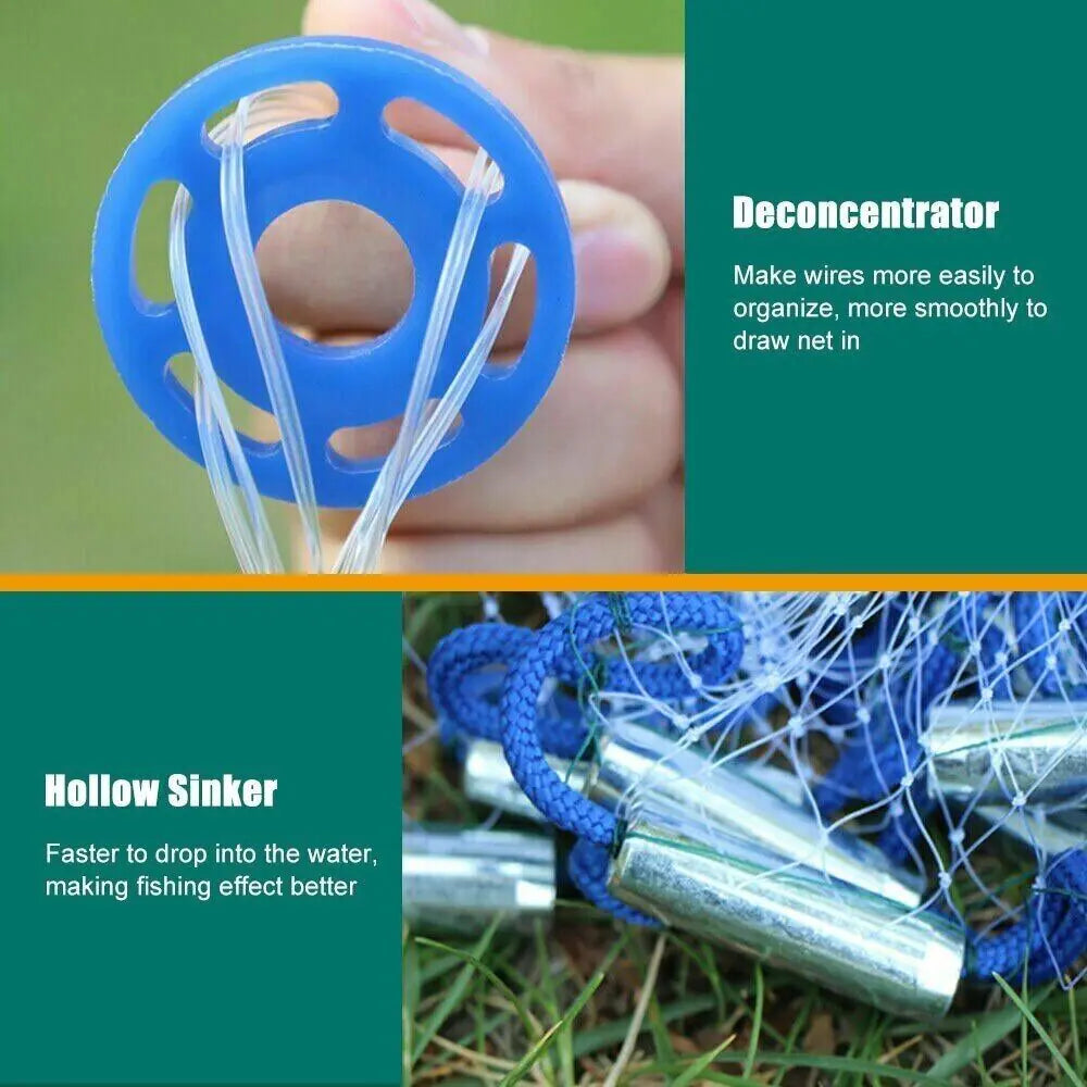 6/8/10/12/16FT Fishing Cast Net Bait Easy Throw Hand Cast Strong Nylon Mesh USA WEM Support (www.WEM.support)