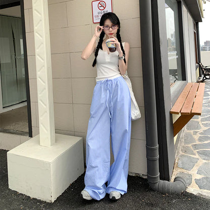 Blue Striped High-Waist Pants