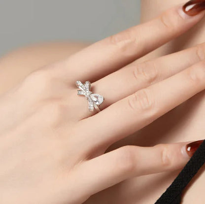 Sterling Silver Bow Ring with Teardrop Zircon WEM Support (www.WEM.support)