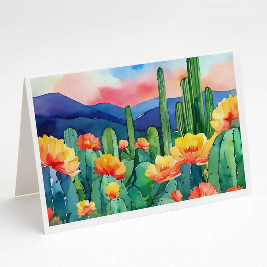 Arizona Saguaro Cactus Blossom in Watercolor Greeting Cards Pack of 8 WEM Support (www.WEM.support)