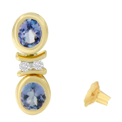 14K Yellow Gold Round Cut Diamond Tanzanite Earrings (1.60 cttw, I-J Color, I1-I2 Clarity) WEM Support (www.WEM.support)