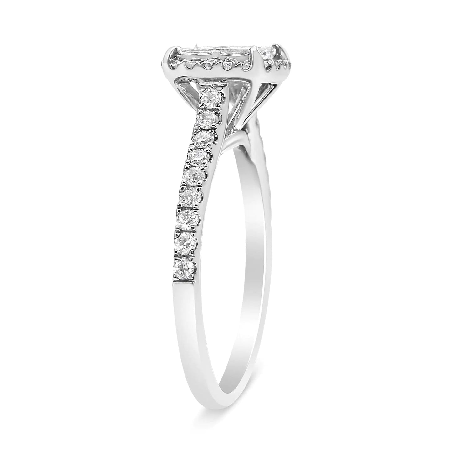 14K White Gold 1.00 Cttw Invisible Set Princess Diamond Composite Cushion Shaped Engagement Ring (H-I Color, I1-I2 Clarity) WEM Support (www.WEM.support)